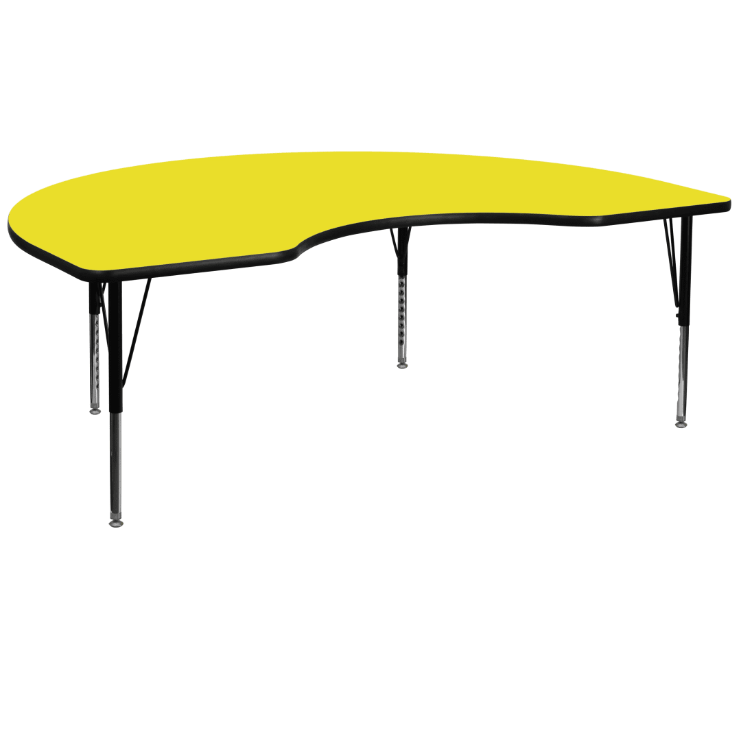 Wren 48''W x 96''L Kidney Yellow HP Laminate Activity Table - Height Adjustable Short Legs
