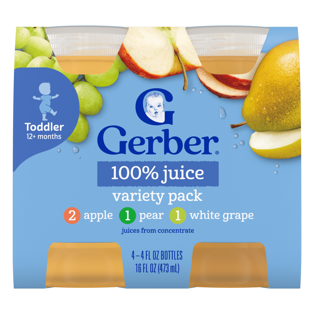 Gerber Toddler Juice, Apple, Pear, White Grape, Toddler Drink, Variety Pack, 4PK