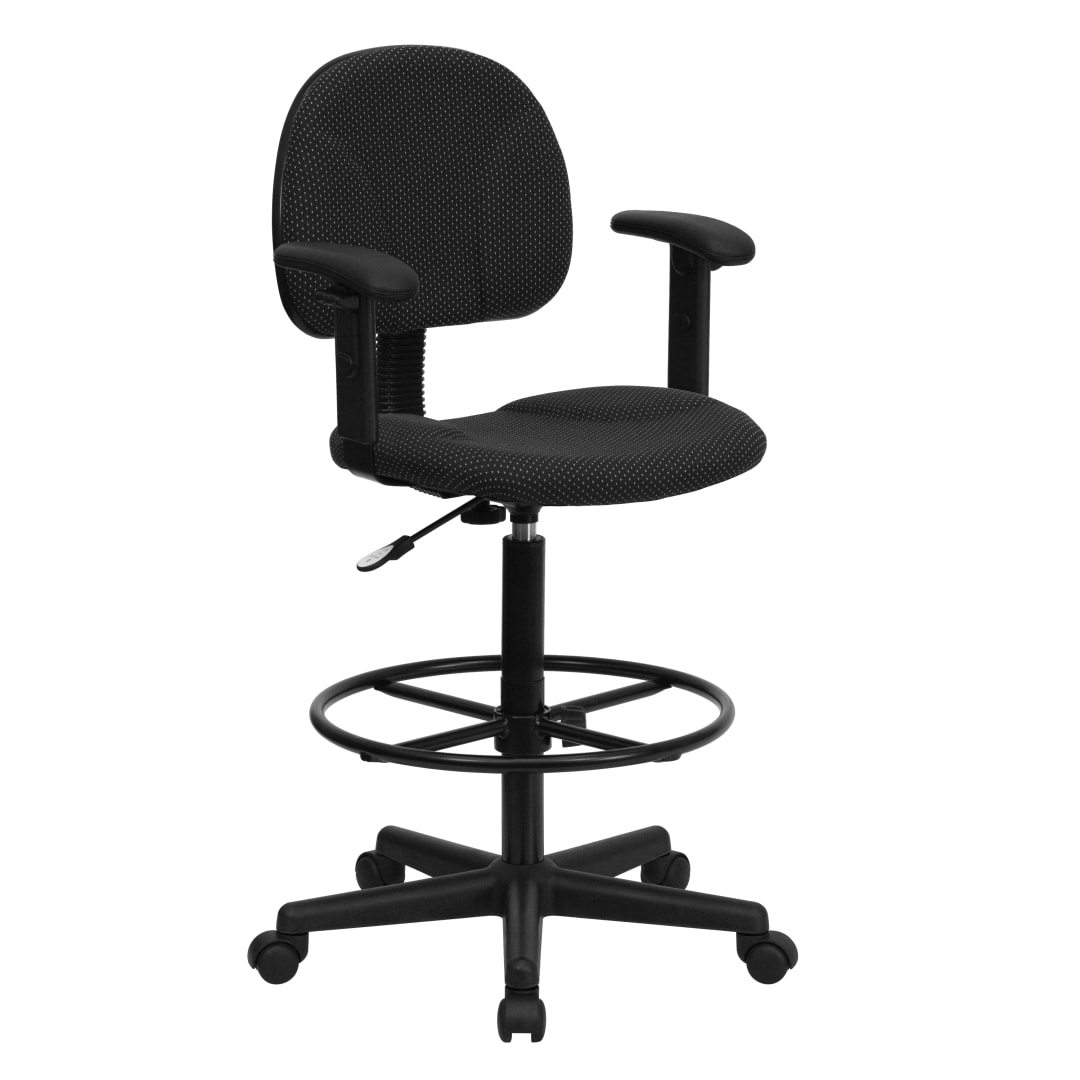 Bruce Black Patterned Fabric Drafting Chair with Adjustable Arms (Cylinders: 22.5''-27''H or 26''-30.5''H)
