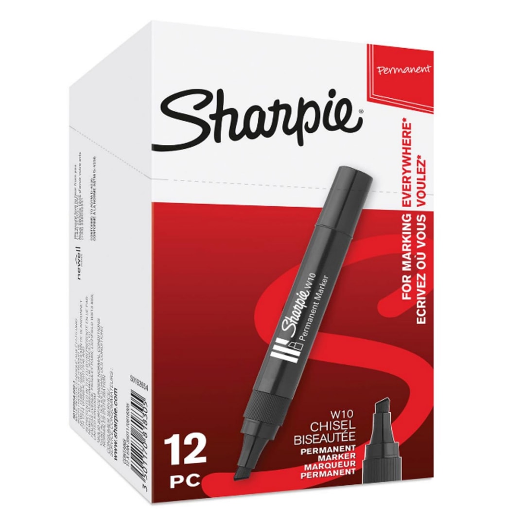 Sharpie® Permanent Markers, Chisel Tip, Black, Tuck of 12
