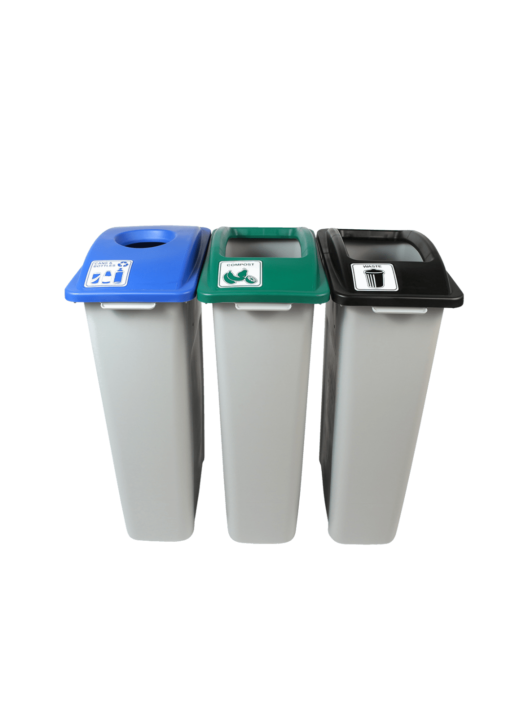 WASTE WATCHER - Triple - Kit - Cans & Bottles-Compost-Waste - Circle-Full - Grey-Blue-Green-Black
