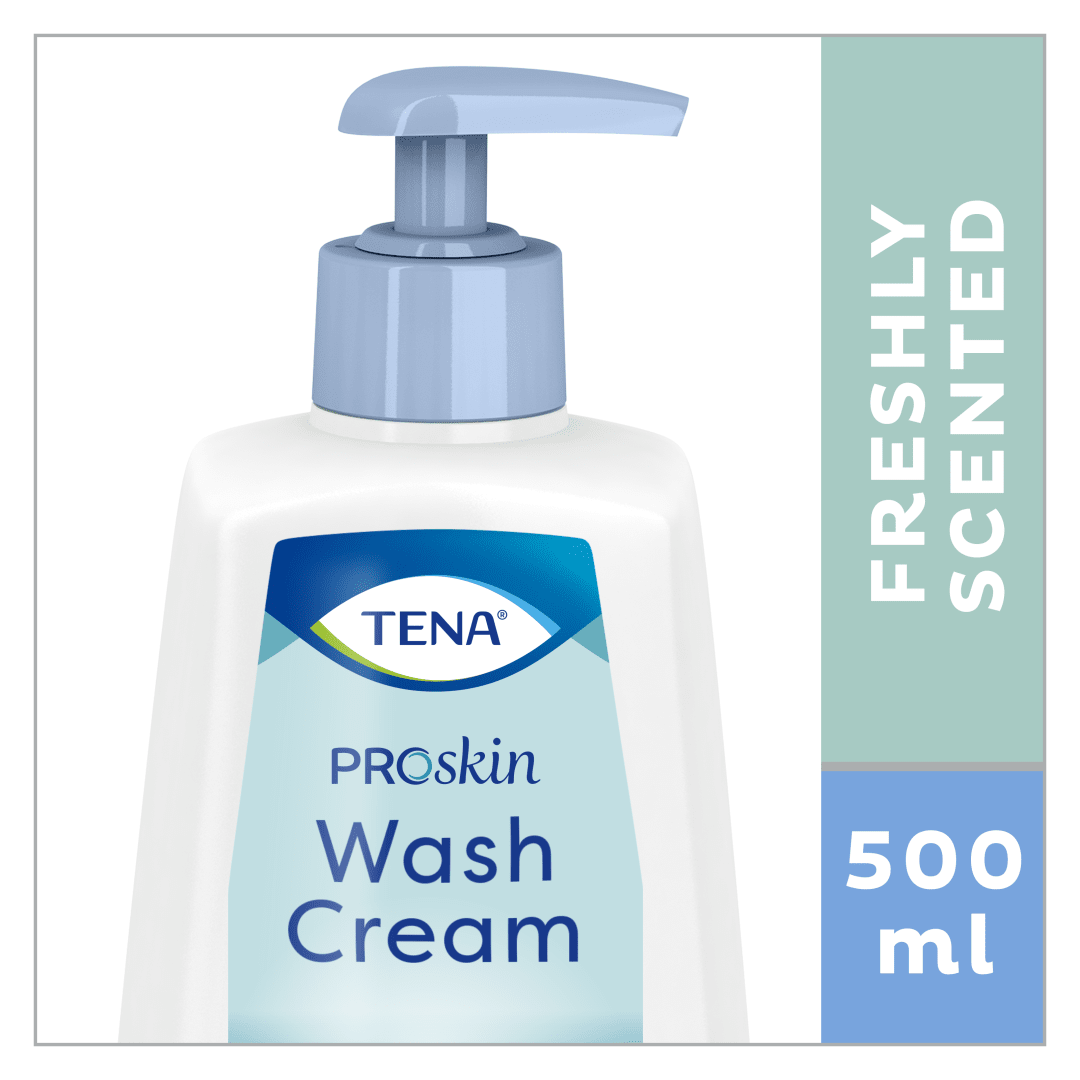 TENA ProSkin Wash Cream – Freshly-Scented No-Rinse Cleansing Cream for Fragile Skin with Moisturising and Odour Control, Dermatologically Tested - 500mL Bottle