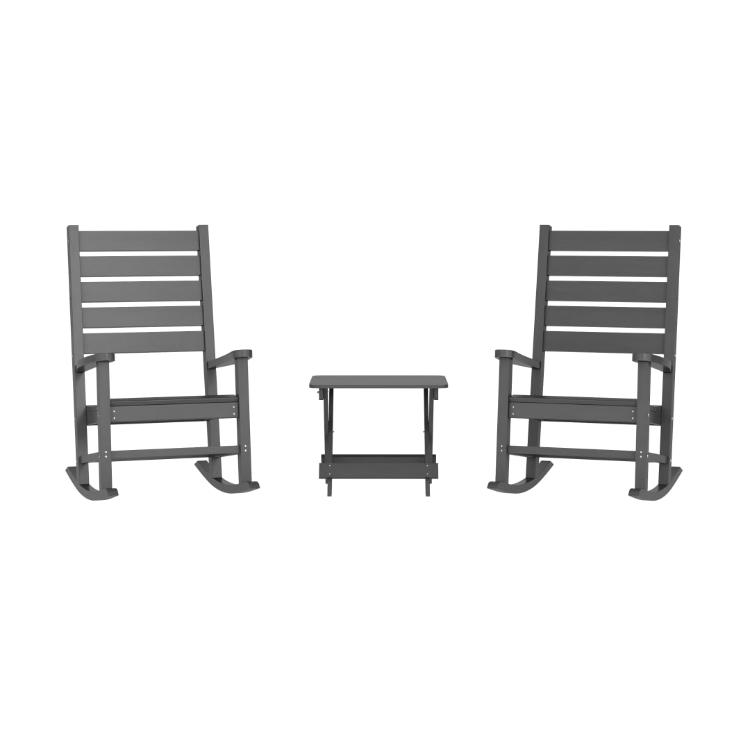 Manchester Commercial Grade 3-Piece Indoor/Outdoor Set with 2 Contemporary All-Weather HDPE Rocking Chairs and End Table in Gray