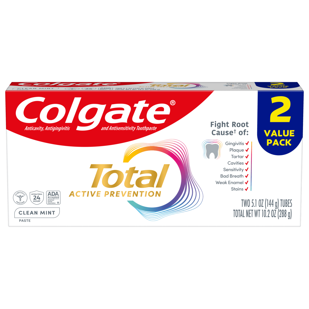 Colgate Total Active Prevention Clean Mint Toothpaste, 2 Pack, 5.1 oz