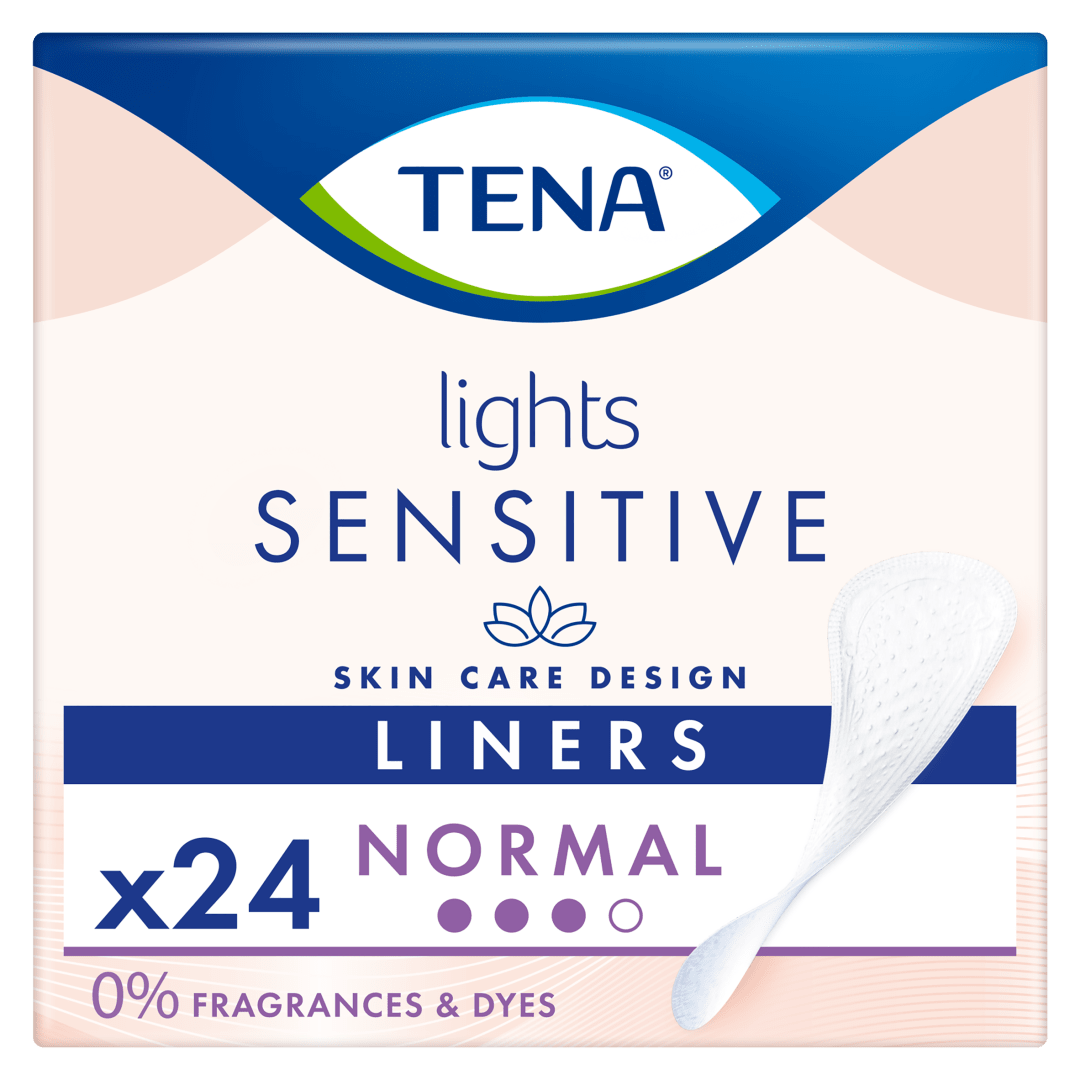 TENA Lights Sensitive Normal – Incontinence Liners for Women, Light Bladder Leaks, 19cm Long, Triple Protection Against Leaks, Odour &amp; Moisture, 0% Fragrances &amp; Dyes for Sensitive Skin - Pack of 24