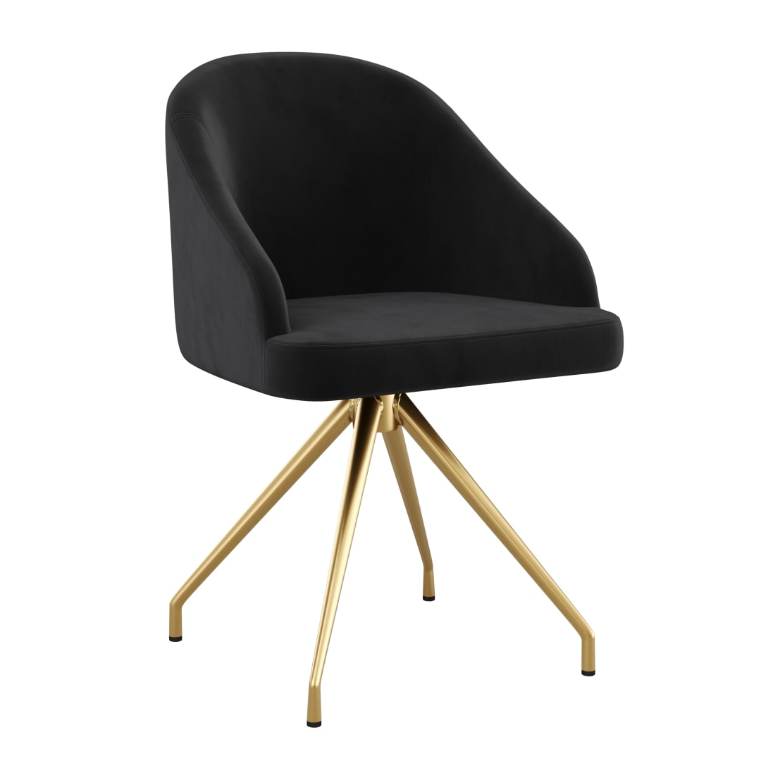 Sora Upholstered Stationary Office Chair in Black/Polished Brass