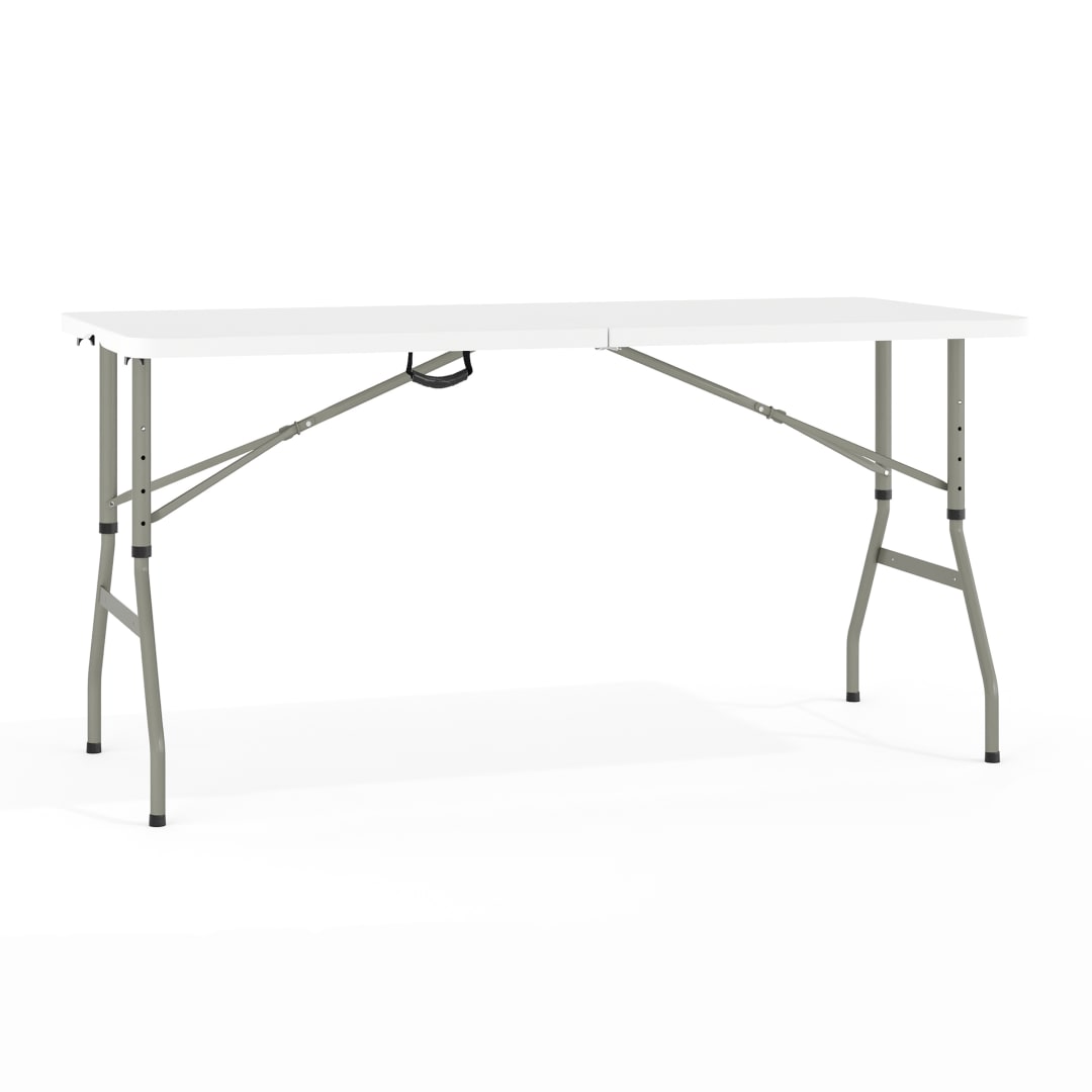 Kathryn 5-Foot Height Adjustable Bi-Fold Granite White Plastic Banquet and Event Folding Table with Carrying Handle