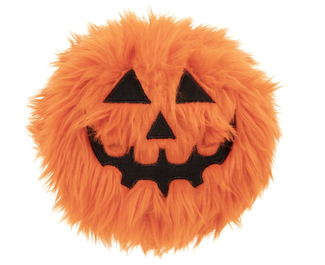 goDog Furballz Squeaky Plush Dog Toy With Chew Guard Technology, Halloween Jack-O-Lantern, Small