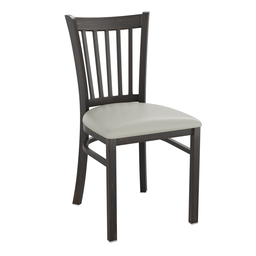 HERCULES Series Distressed Gold Vertical Back Metal Restaurant Chair - Gray Vinyl Seat