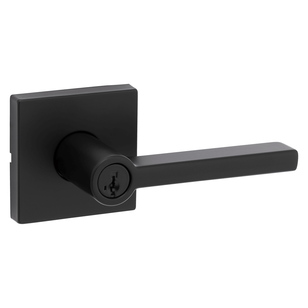 Halifax Square Keyed Entry Lever featuring SmartKey Security™ in Matte Black