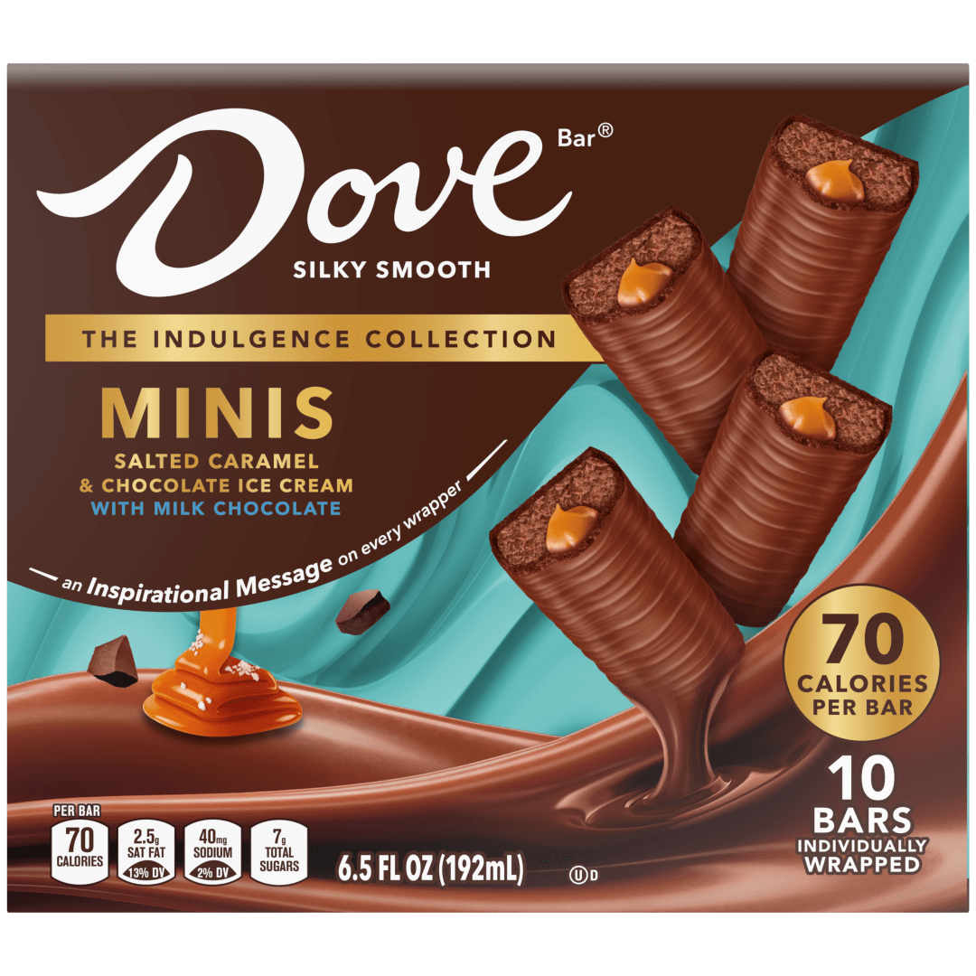 DOVE Ice Cream Minis, Milk Chocolate Salted Caramel Chocolate Ice Cream Bars, 10 Pack, 6.5 Oz