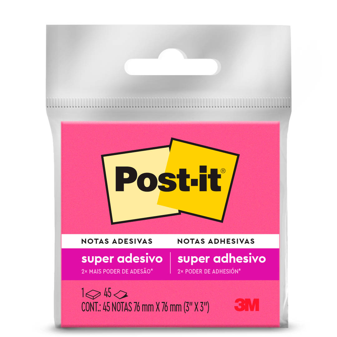 Bloco de Notas Super Adesivas Post-it®, Rosa, 7.6 cm x 7.6 cm, 45 Folhas