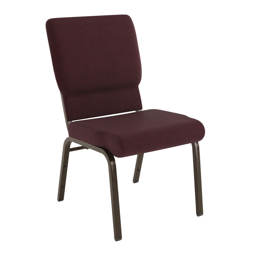 20 Pack HERCULES Series 18.5''W Stacking Church Chair in Plum Fabric - Gold Vein Frame