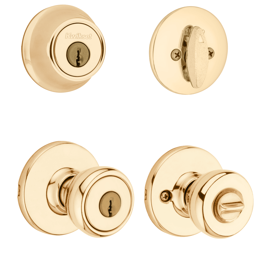 690 Tylo Keyed Entry Knob and Single Cylinder Deadbolt Combo Pack in Polished Brass