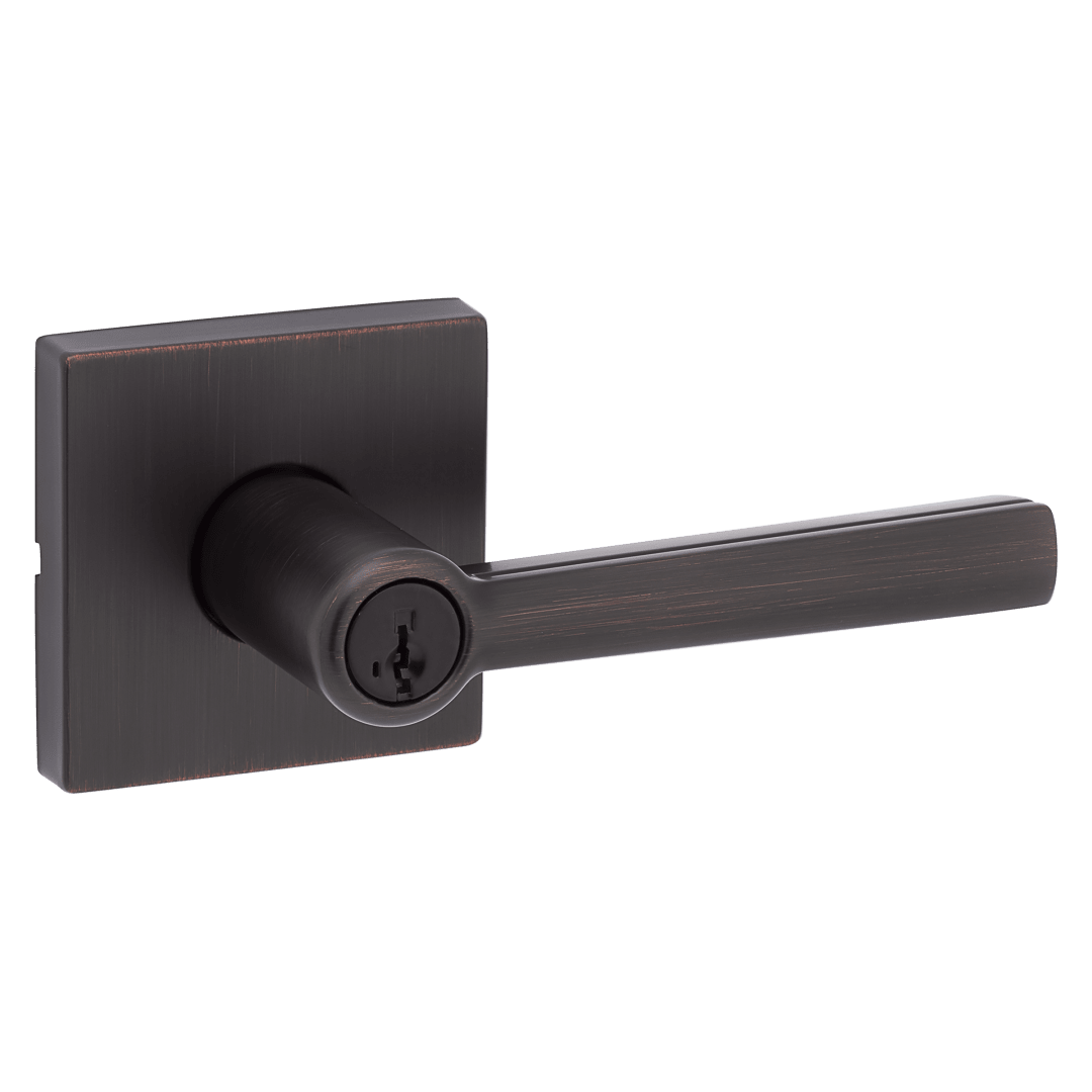 Montreal Keyed Entry Lever with Square Rose featuring SmartKey Security™ in Venetian Bronze