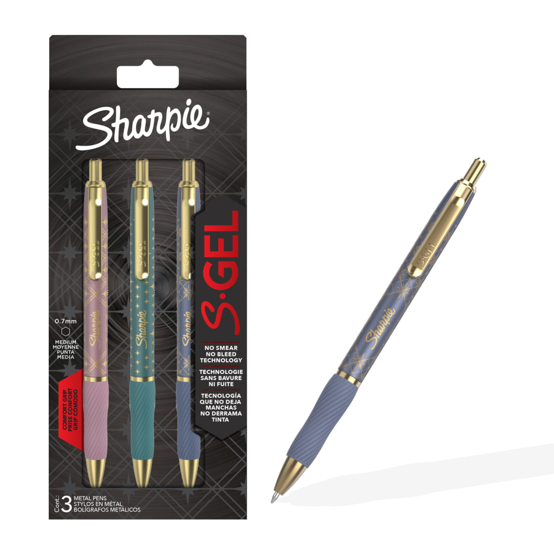 Sharpie S-Gel Gel Pens, Signature Series, Ethereal Hues Metal Pen, Medium Point (0.7mm), Black, 3 Count