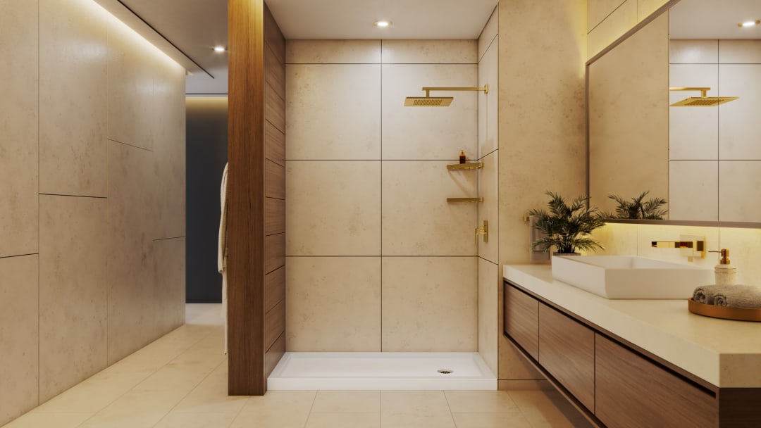 DreamLine SlimLine 30 inch D x 60 inch W x 2 3/4 inch H Single Threshold White Alcove Shower Base with 2 inch Polished Brass Right Round Drain