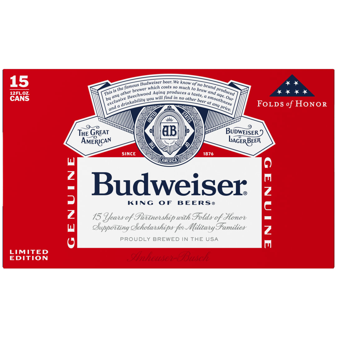 Budweiser Folds of Honor American Lager Beer 15 Pack, 12 fl oz Cans