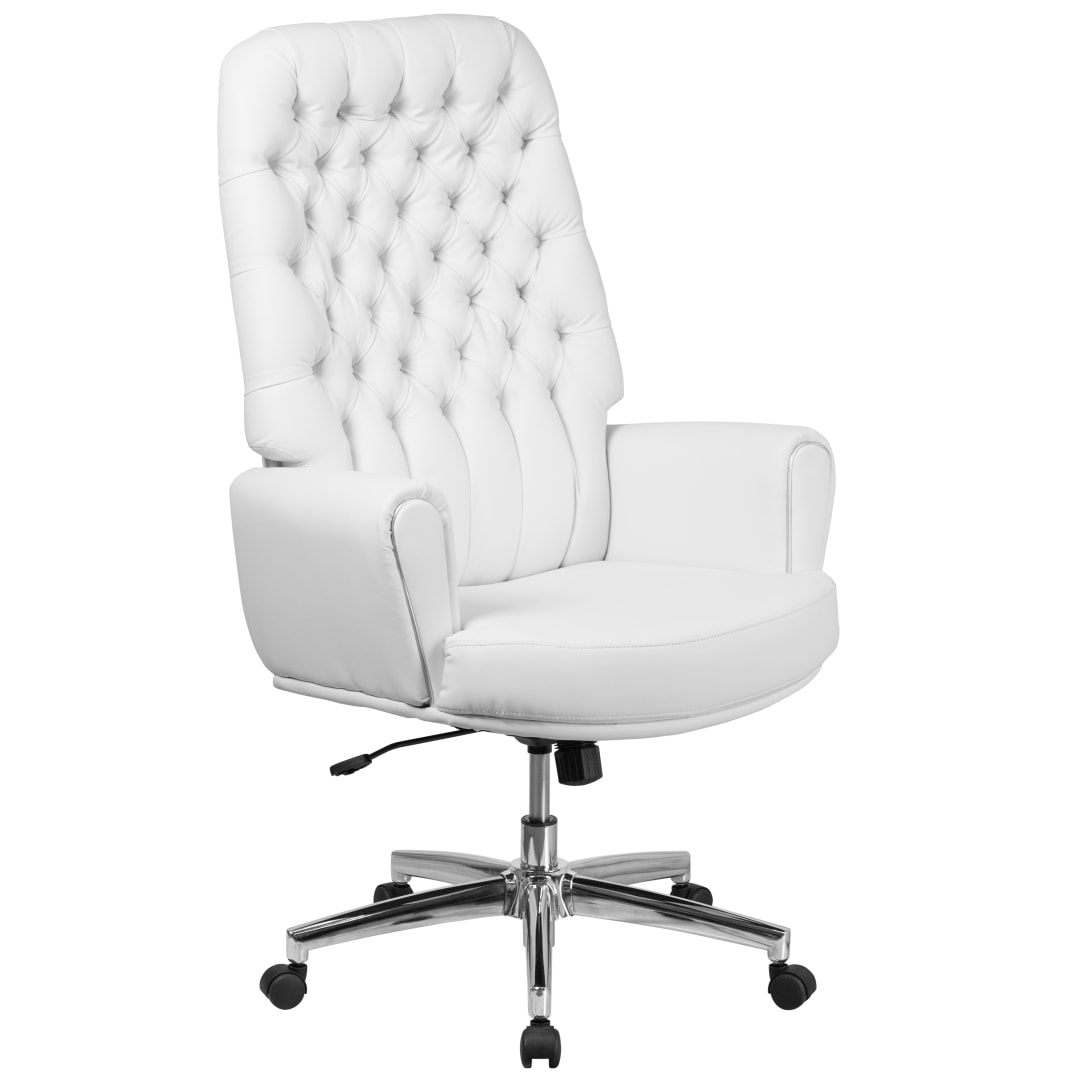 Rochelle High Back Traditional Tufted White LeatherSoft Executive Swivel Office Chair with Arms