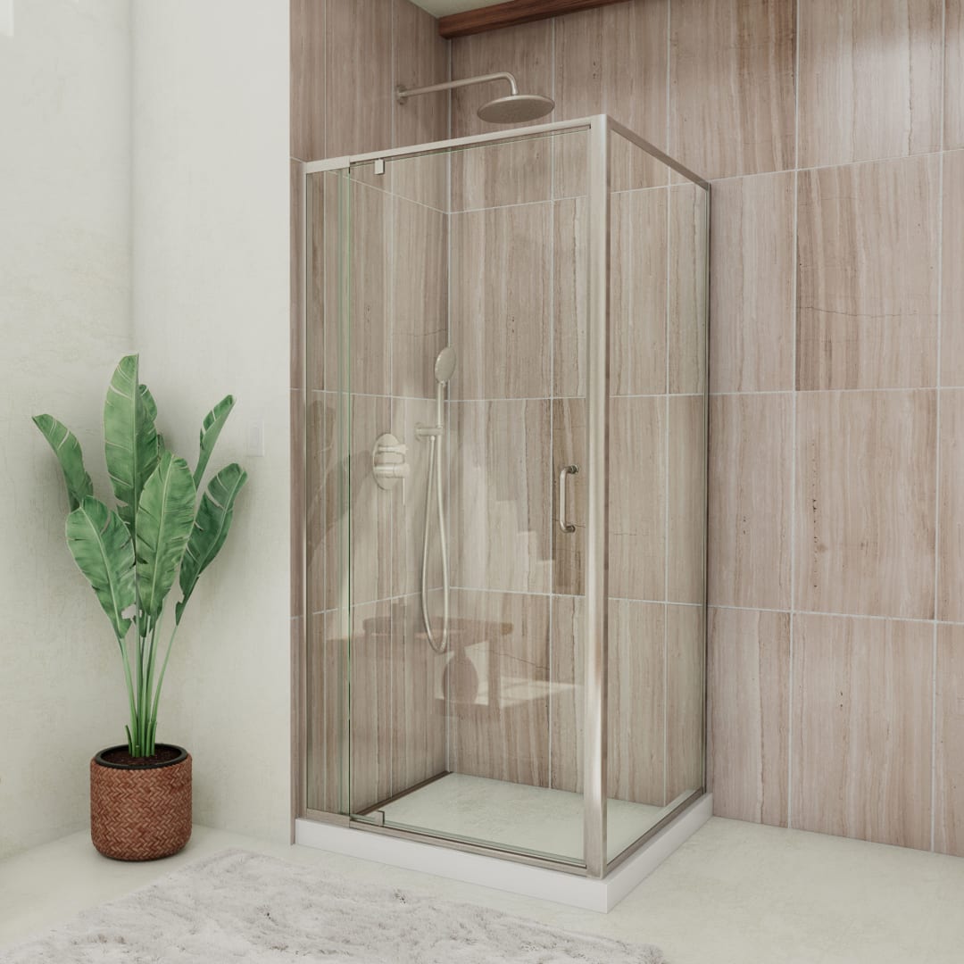 DreamLine Flex 34 1/2 inch D x 32 - 36 inch W x 72 inch H Semi-Frameless Pivot Shower Kit in Brushed Nickel