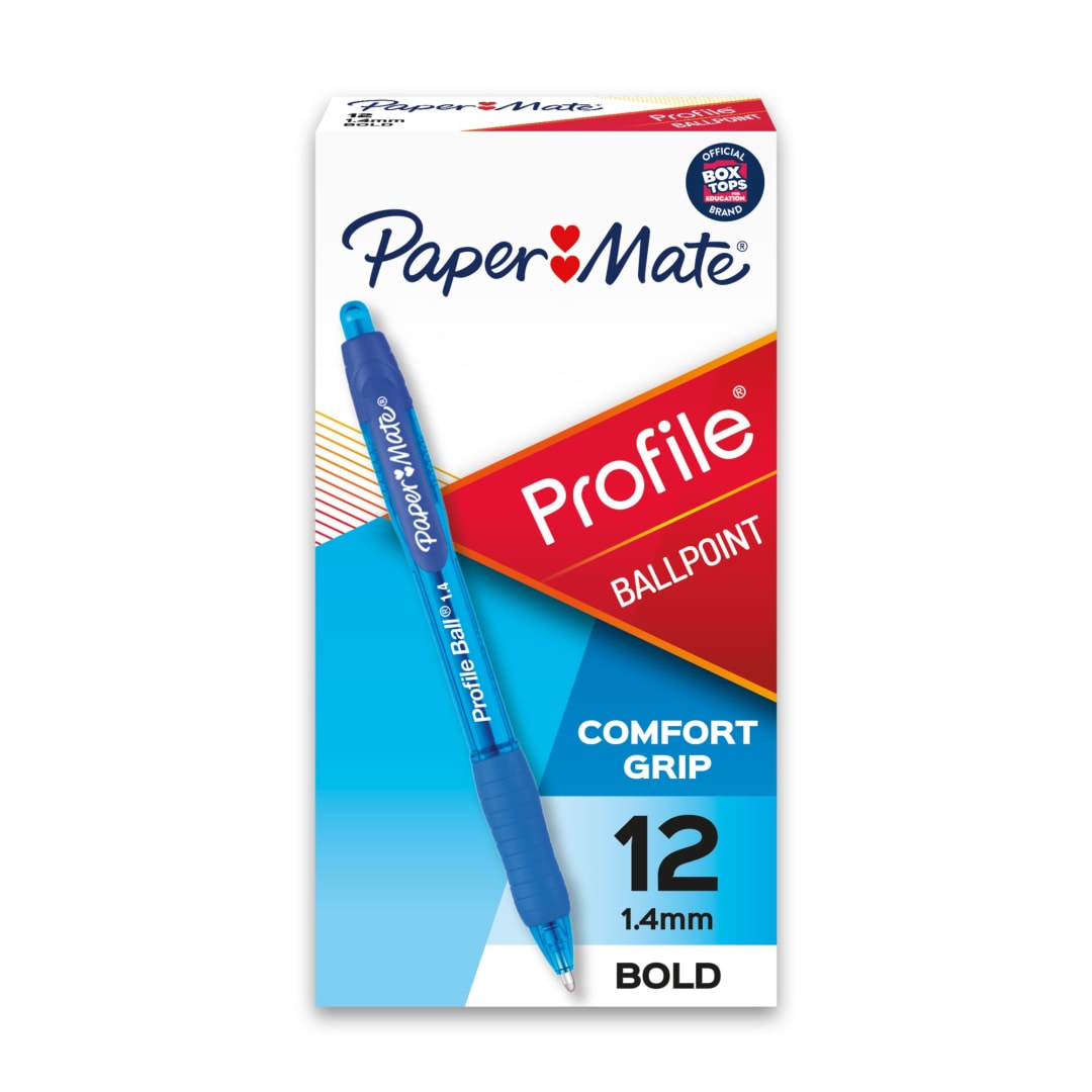 Paper Mate Profile Retractable Ballpoint Pens, Bold Point (1.4 mm), Blue, 12 Count
