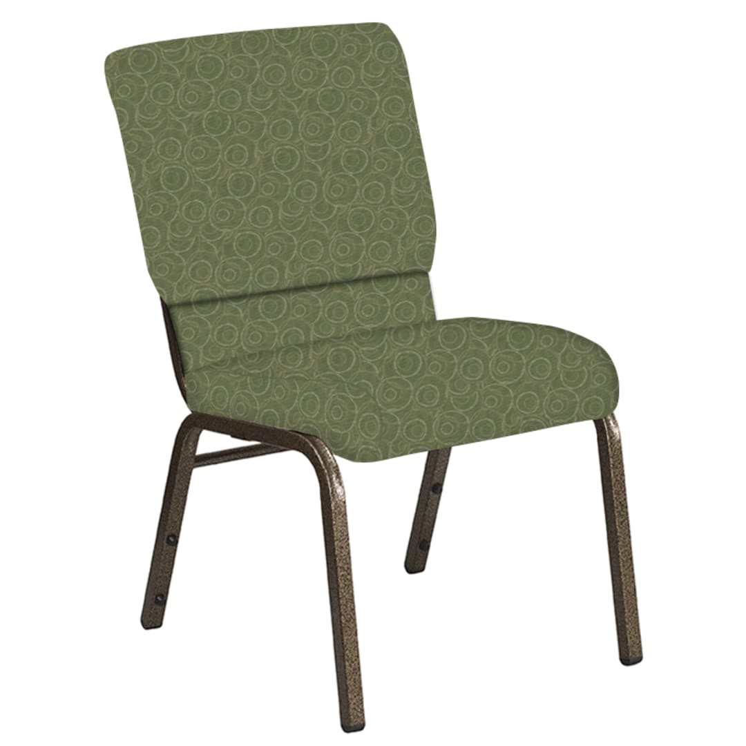 Embroidered 18.5''W Church Chair in Martini Olive Fabric - Gold Vein Frame