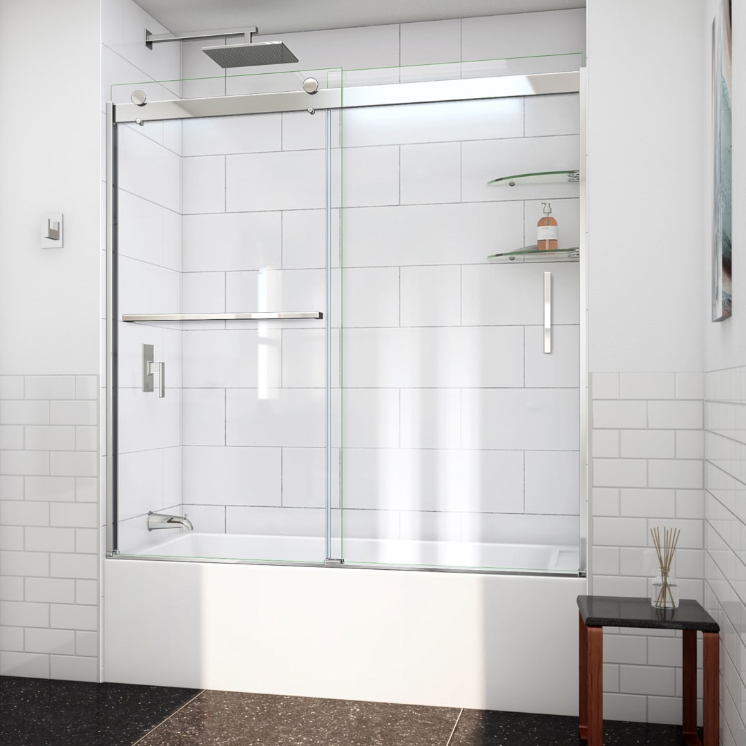 DreamLine Sapphire-V 56 - 60 inch W x 62 inch H Semi-Frameless Bypass Tub Door in Chrome and Clear Glass