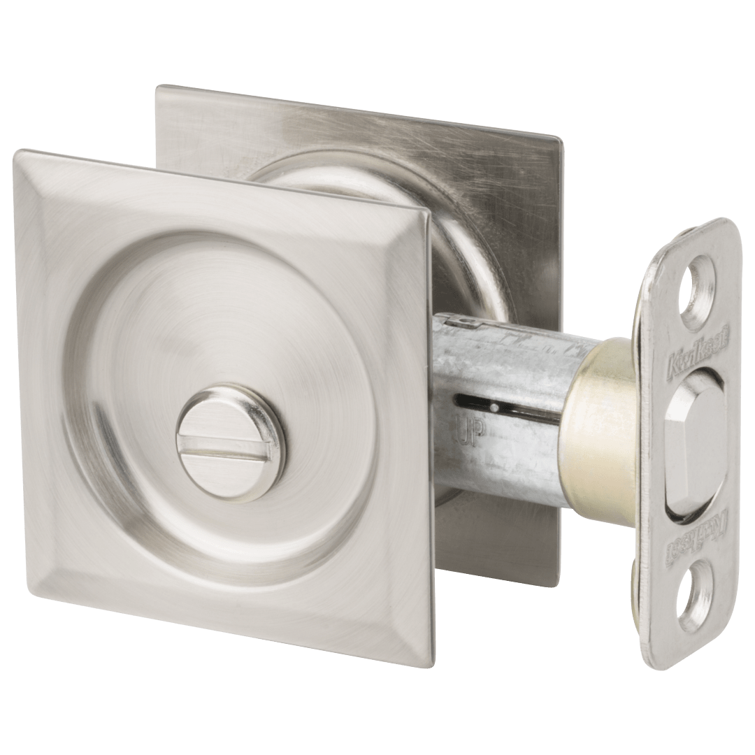 335 Square Bed/Bath Pocket Door Lock in Satin Nickel