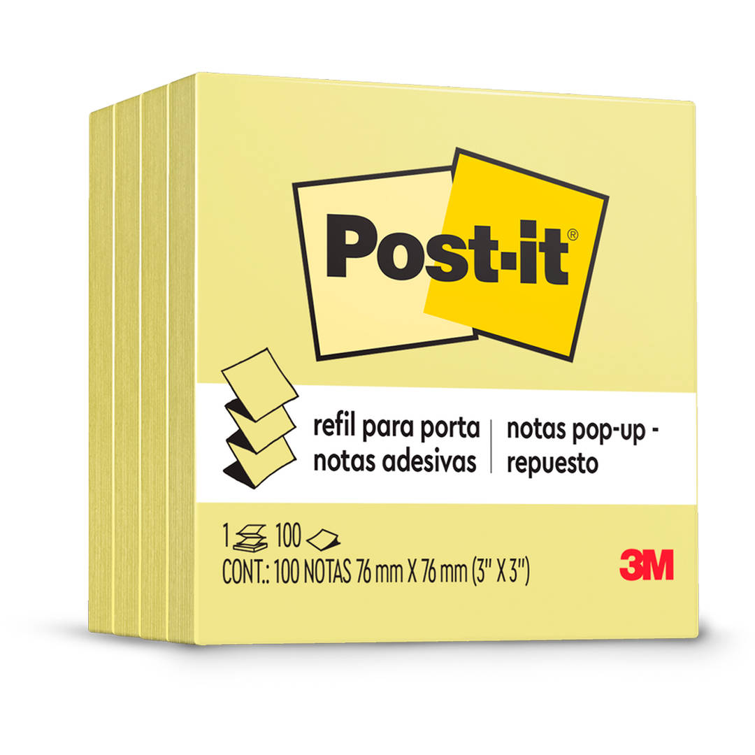 Bloco de Notas Adesivas Post-it®, Refil, Amarelo, 76 mm x 76 mm, 100 Folhas