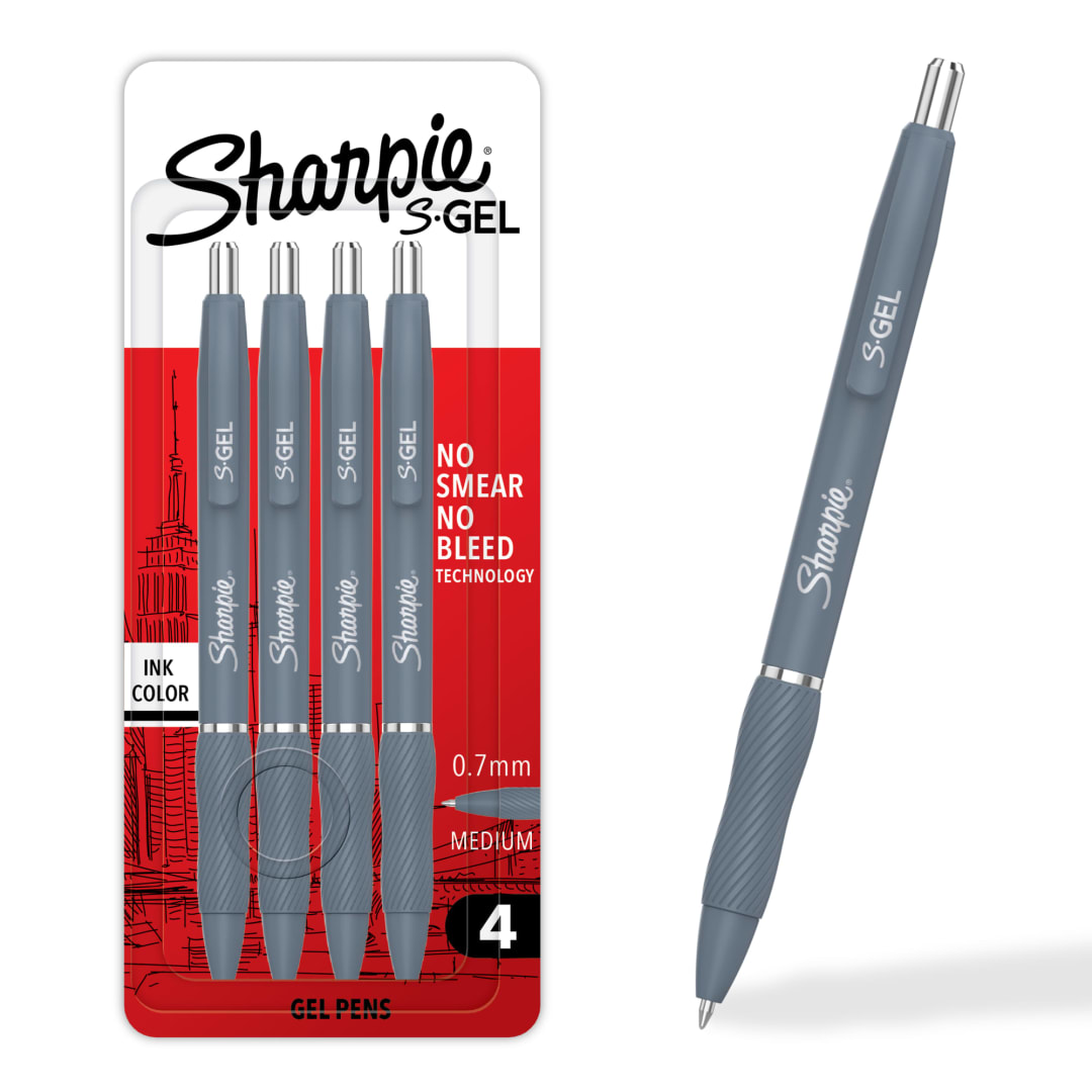 Sharpie S-Gel, Gel Pens, Medium Point (0.7mm), Blue Stone Barrel, Black Ink, 4 Count