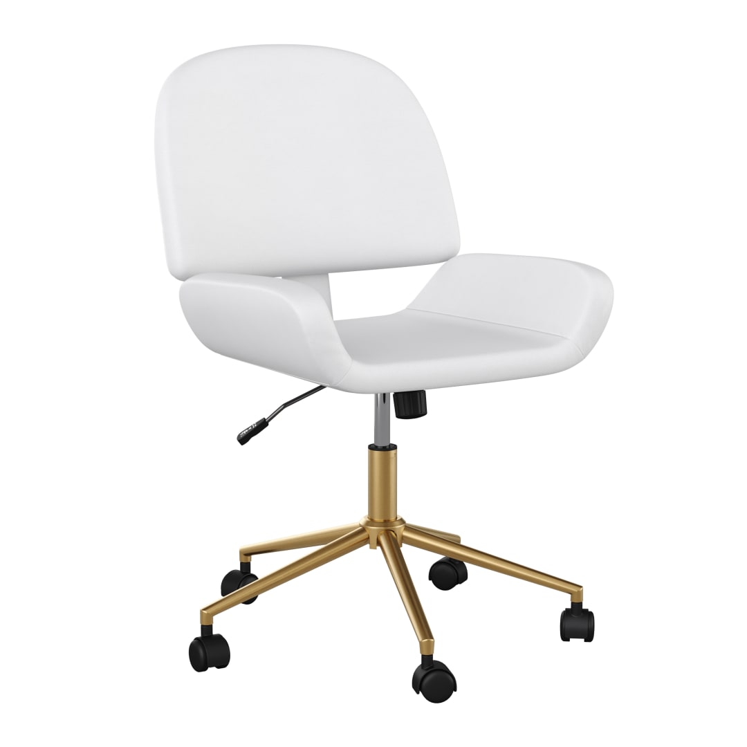 Tyla Upholstered Office Chair in White/Polished Brass