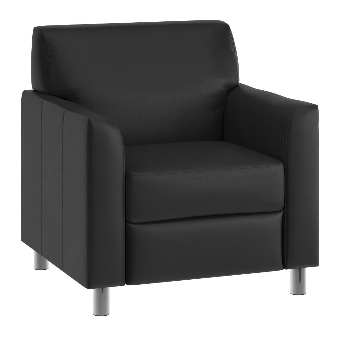 HERCULES Diplomat Black LeatherSoft Chair with Clean Line-Stitched Frame and Chrome Legs