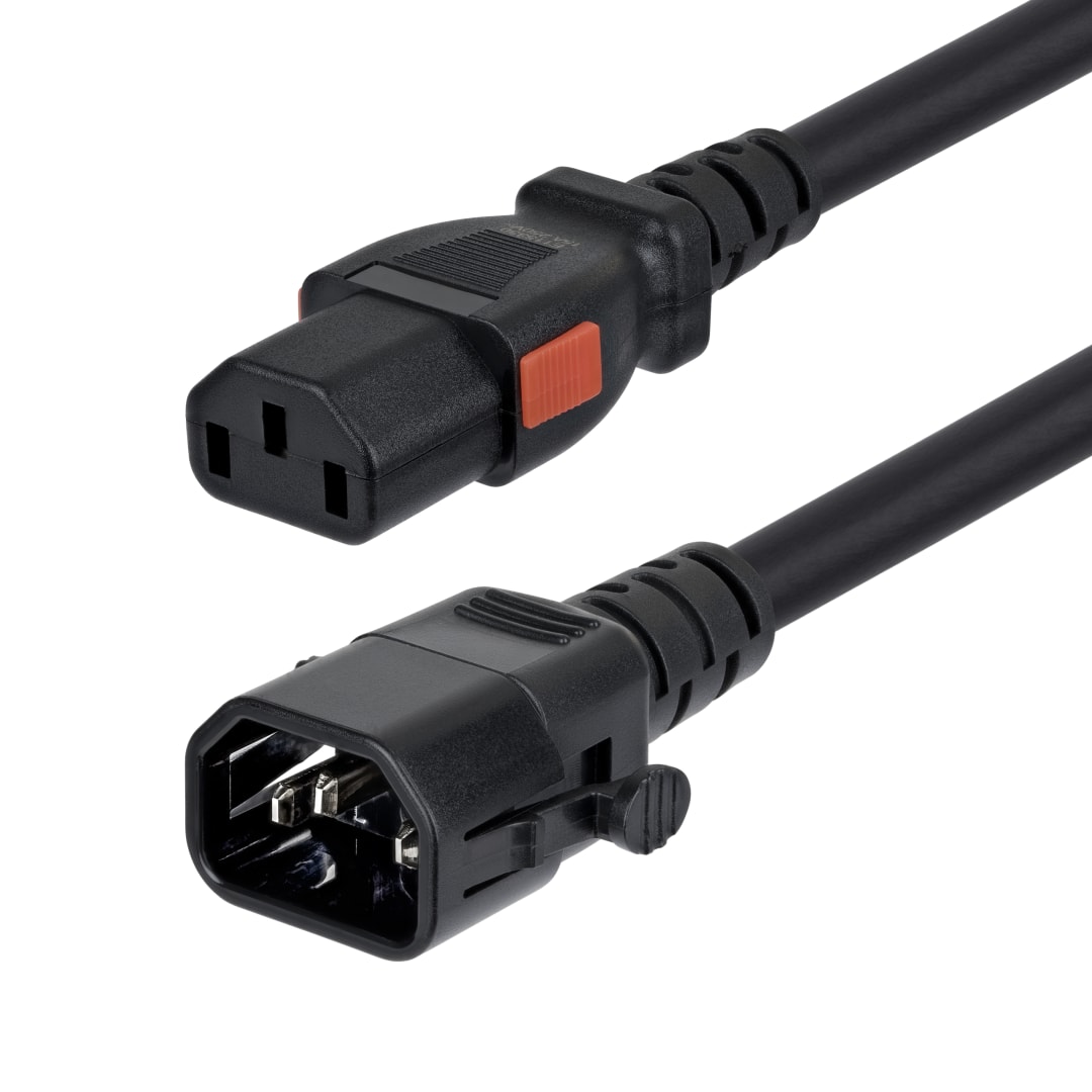 C14 Locking to C13 Locking Power Cord, 14AWG, 15A, 6ft