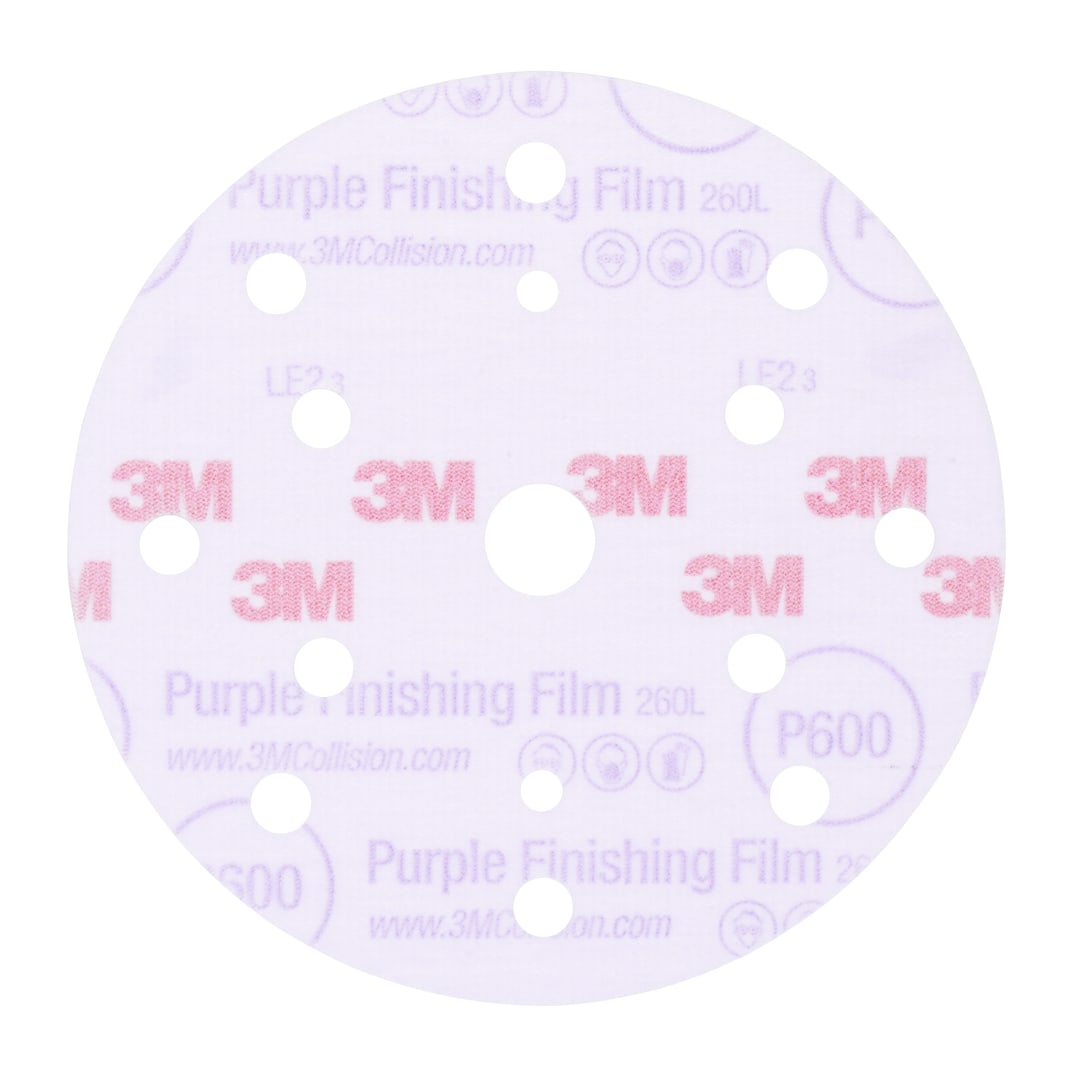 3M™ Hookit™ Mor Finisaj Filmi Disk Zımpara 260L, 150 mm, 15 Delikli, P600, 51156