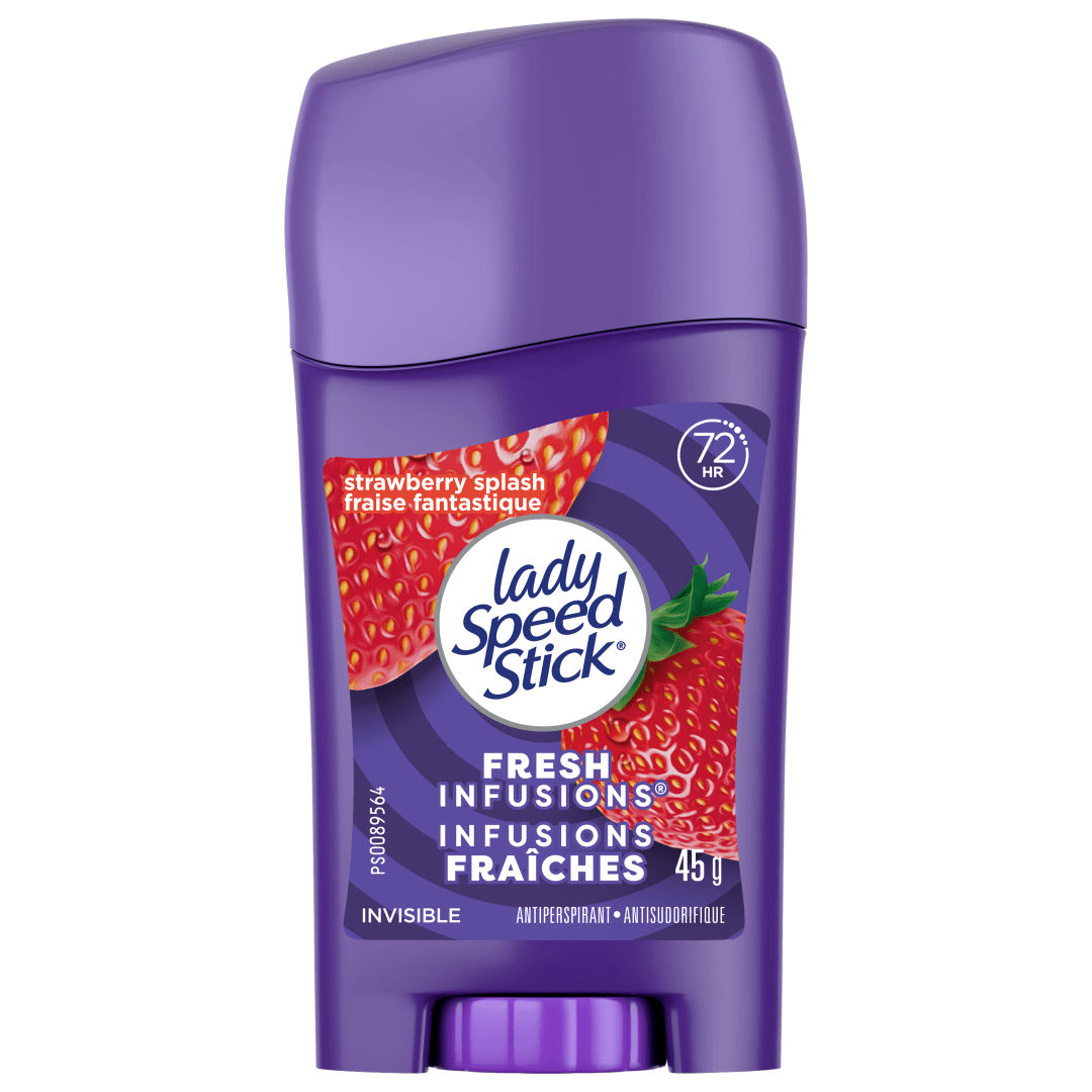 Déodorant antisudorifique Lady Speed Stick Fresh Infusions pour femmes, protection de 72 heures contre les odeurs et la transpiration, Invisible Dry, parfum Fraise fantastique, bâton de 45 g