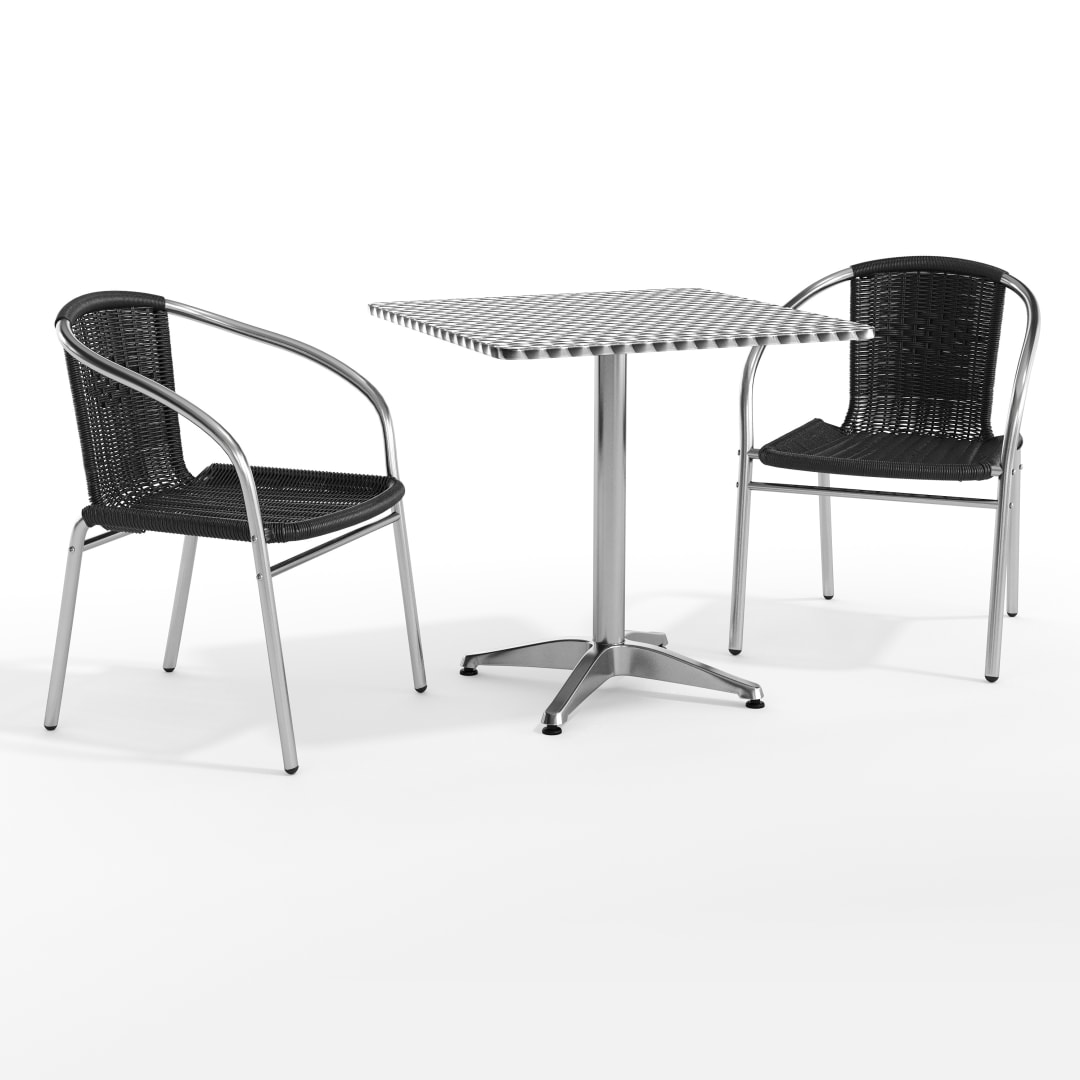 Lila 27.5'' Square Aluminum Indoor-Outdoor Table Set with 2 Black Rattan Chairs