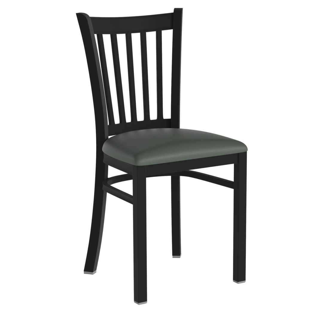 HERCULES Black Vertical Back Metal Restaurant Chair - Green Vinyl Seat