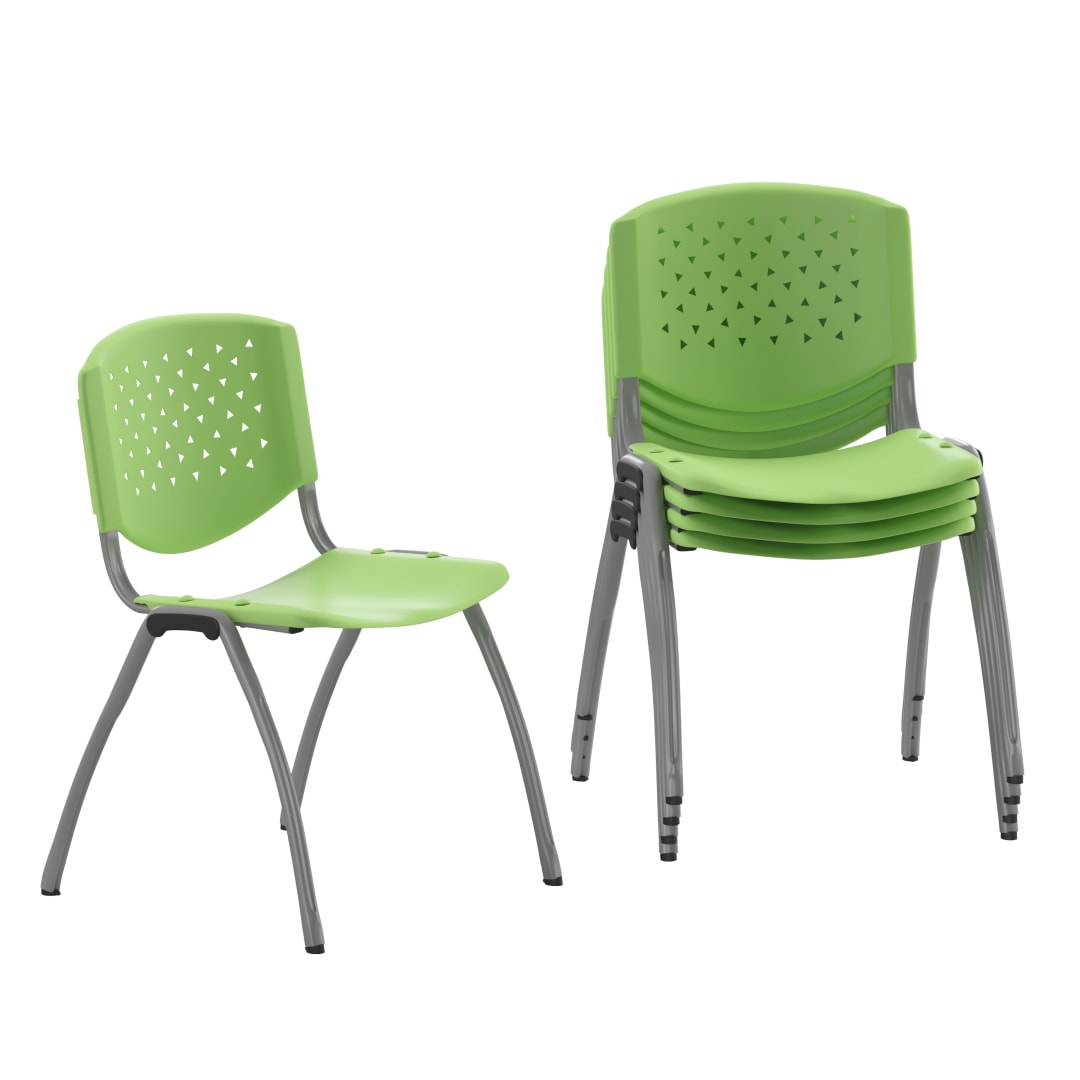 5 Pack HERCULES Series 880 lb. Capacity Green Plastic Stack Chair with Titanium Gray Powder Coated Frame