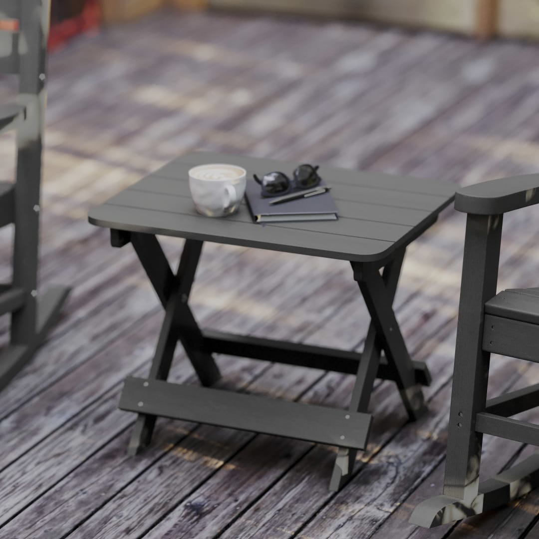 Halifax Outdoor Folding Side Table, Portable All-Weather HDPE Adirondack Side Table in Gray