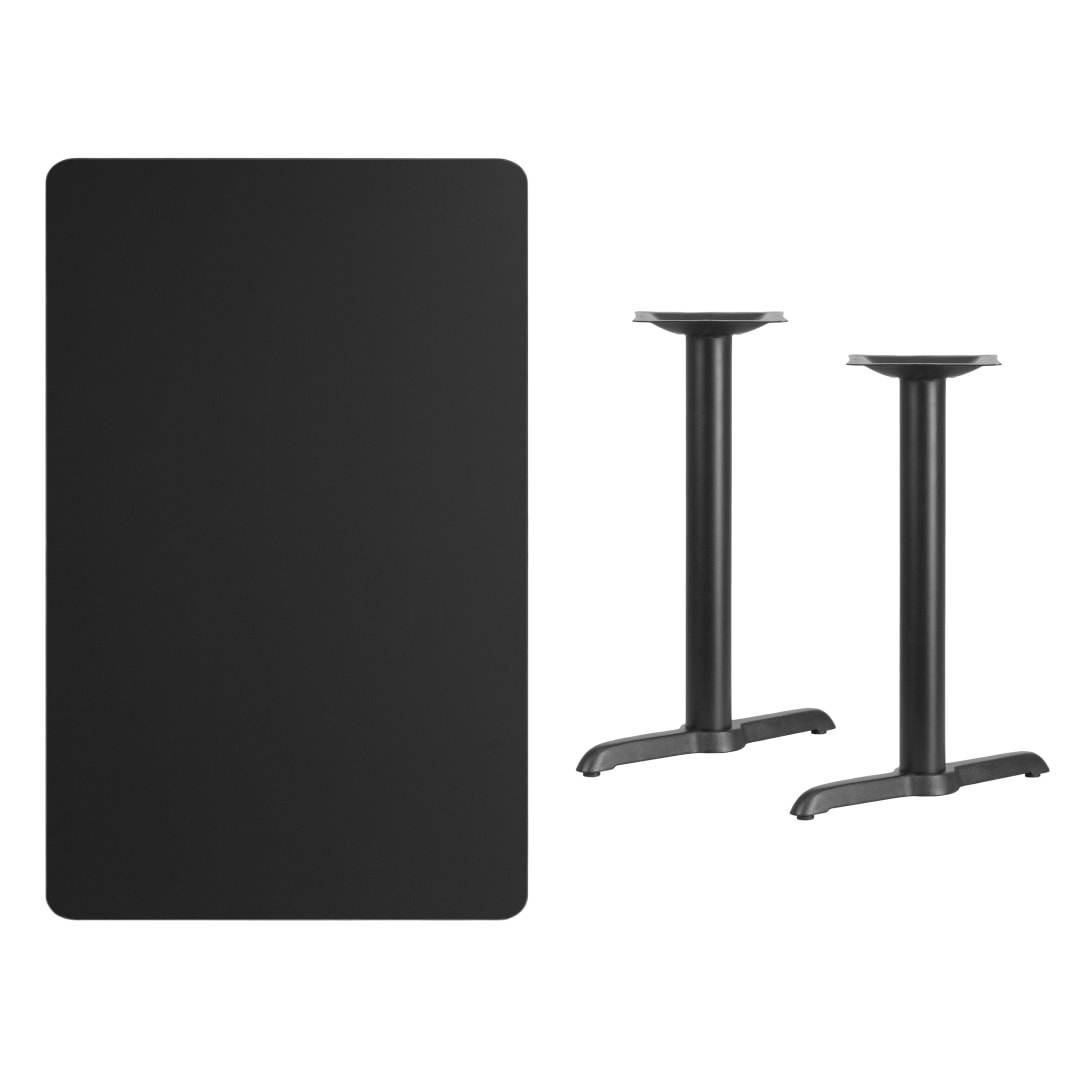 Stiles 30'' x 48'' Rectangular Black Laminate Table Top with 5'' x 22'' Table Height Bases