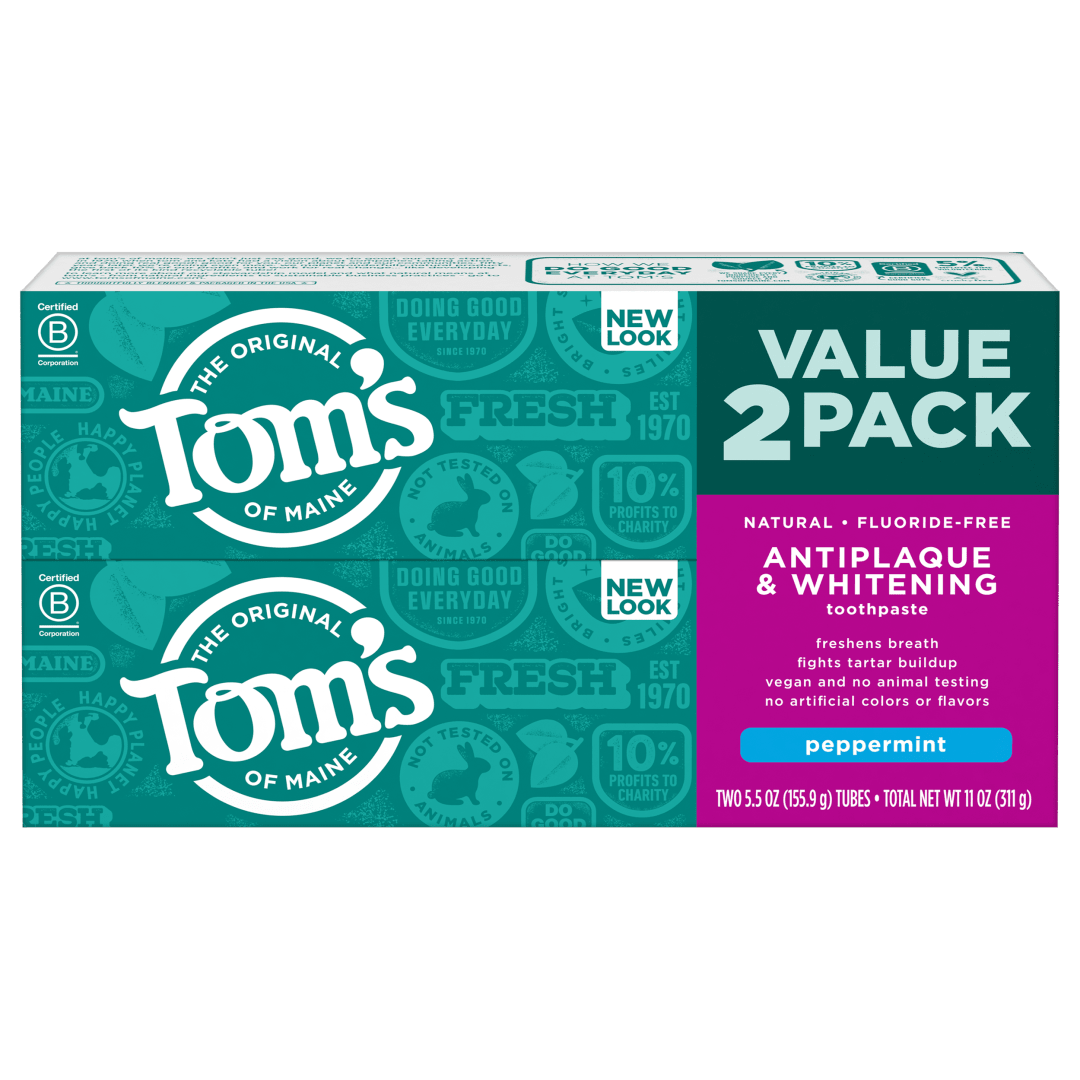 Tom's of Maine Fluoride-Free Antiplaque & Whitening Natural Toothpaste, Peppermint, 5.5 oz. 2-Pack