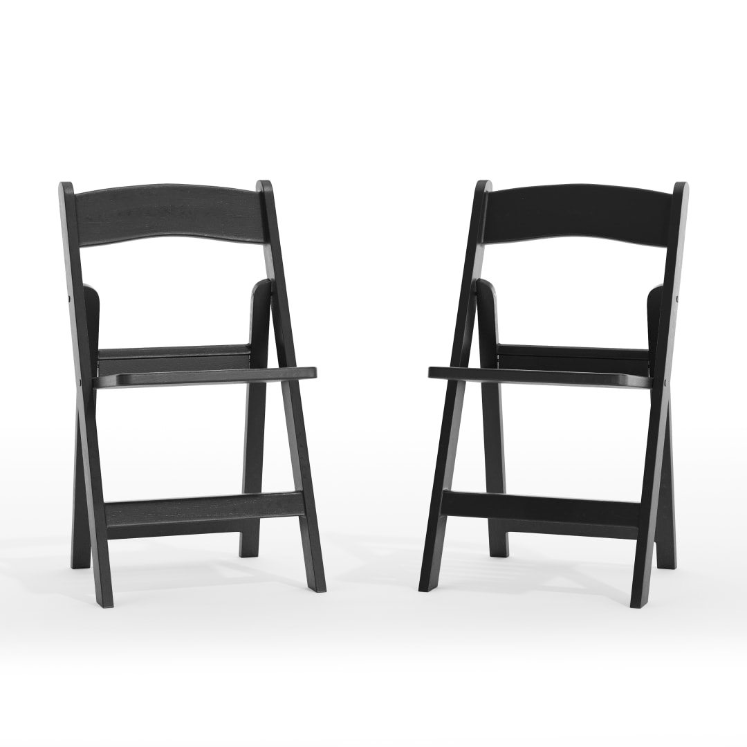HERCULES 2 Pack Commercial Black Indoor/Outdoor Lightweight Wood Look Resin Folding Event Chair with Slatted Seat