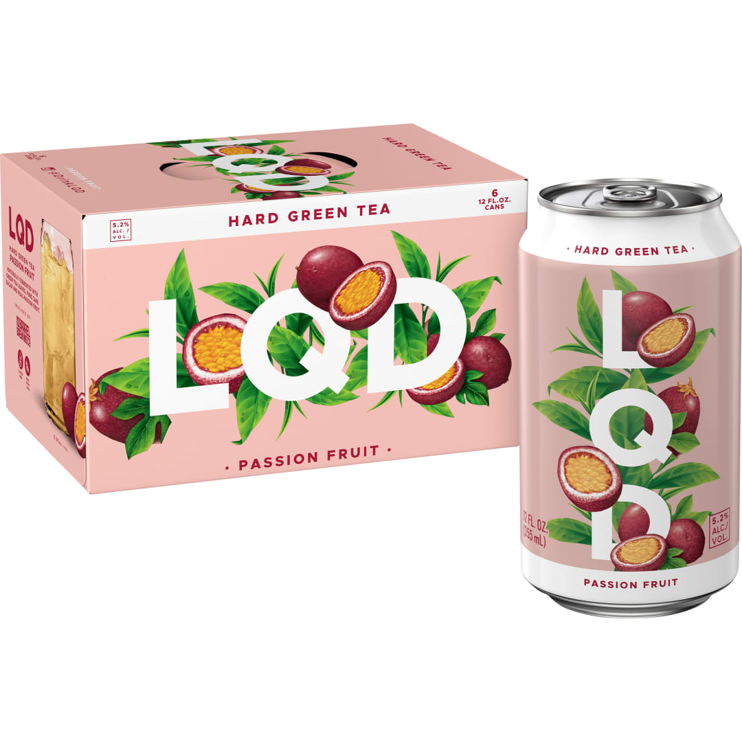 LQD Passion Fruit Hard Green Tea, 6 Pack 12 fl. oz. Cans