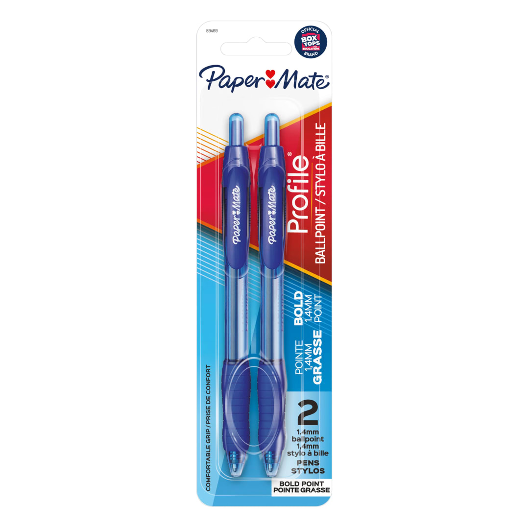 Paper Mate® Profile® Retractable Ballpoint Pens, Bold (1.4mm), Blue, 2 Count