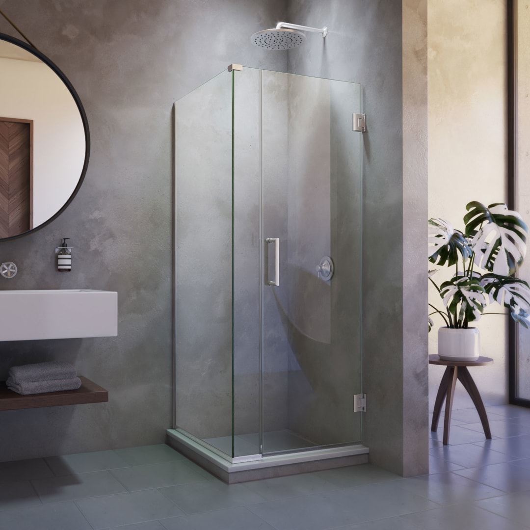 DreamLine Unidoor Plus 36 inch W x 30 3/8 inch D x 72 inch H Frameless Hinged Shower Enclosure in Brushed Nickel
