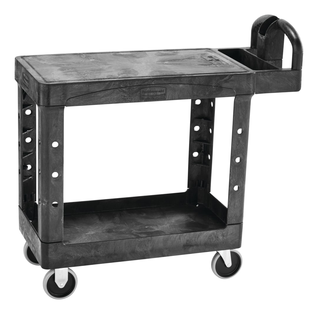 Heavy Duty Ergo Handle Utility Cart, Flat Shelf, Small, Black
