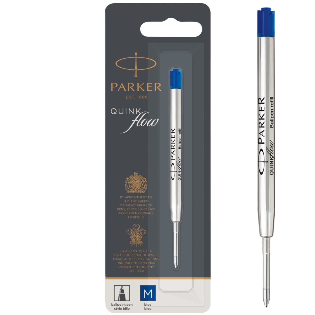 Parker Ballpoint Pen Refill, Medium Point, Blue QUINKflow Ink, 1 Count