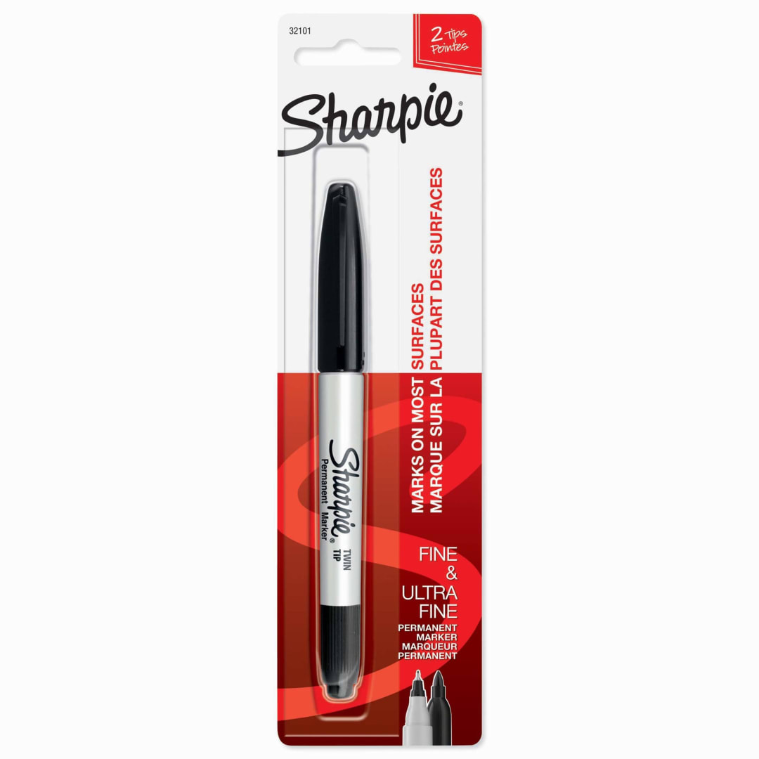 Sharpie® Permanent Markers, Twin Tip, Fine and Ultra Fine Points, Black, 1 Count