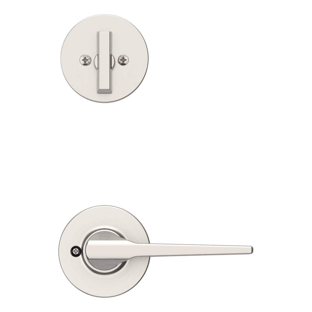 Amador Single Cylinder Handleset with Hollis Lever featuring SmartKey Security™ Security in Satin Nickel