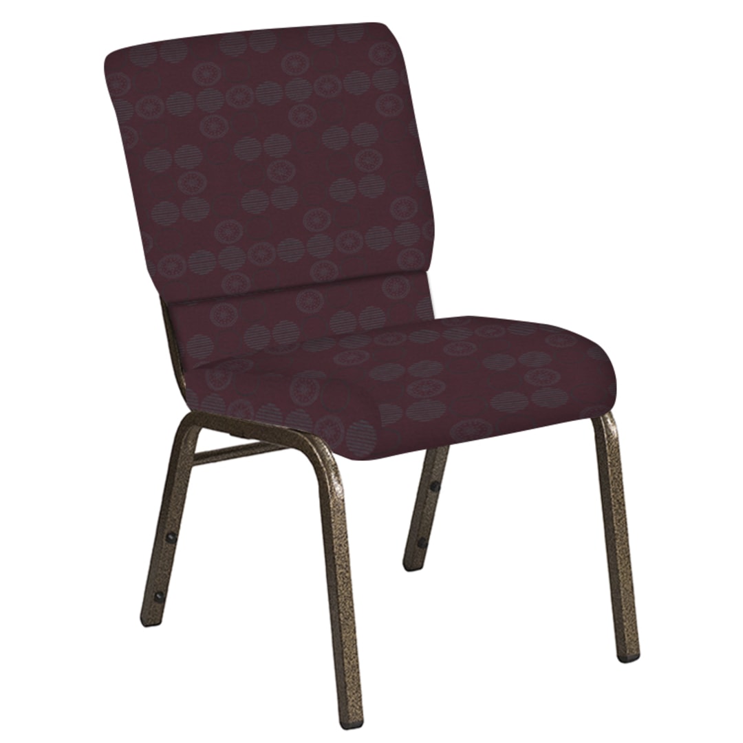 Embroidered 18.5''W Church Chair in Galaxy Wine Fabric - Gold Vein Frame